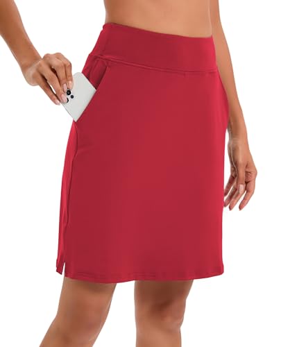 Timuspo Sportrock Damen mit Hose Rock Knielang mit Hoher Taille Skort Perfekt für Sport, Golf, Wandertraiing Rot M von Timuspo