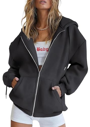 Timuspo Sweatjacke Damen mit Kapuze Herbst Hoodie Jacke Bequeme Oversize Einfarbig Classic Lang Kapuzenjacke Sweatshirt Dunkelgrau S Timuspo Sweatjacke Damen mit Kapuze Herbst Hoodie Jacke Bequeme Oversize Einfarbig Classic Lang Kapuzenjacke Sweatshirt Dunkelgrau S von Timuspo