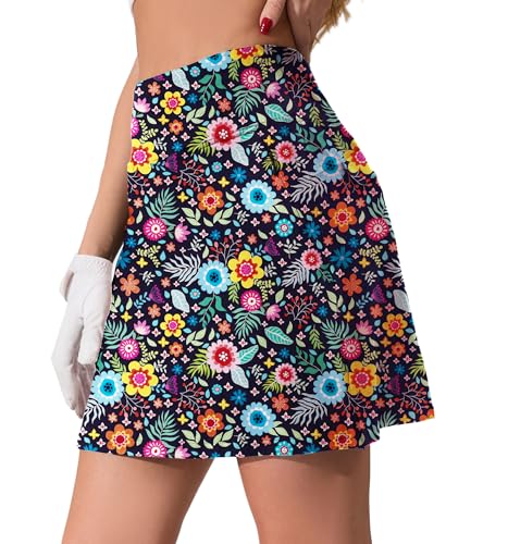 Timuspo Wanderrock Tennis Rock Hose Frauen Hohe Taille Sportrock Golfrock mit Shorts Multi-Blüten S von Timuspo