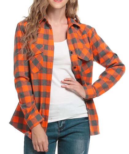 Timuspo Trachtenbluse Cordhemd Damen Karrierte Bluse Langarm Karo Flanell Hemden Button-down Hemdbluse für Alltag und Oktoberfest Orange/M Timuspo Trachtenbluse Cordhemd Damen Karrierte Bluse Langarm Karo Flanell Hemden Button-down Hemdbluse für Alltag und Oktoberfest Orange/M von Timuspo