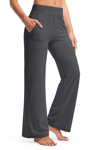 Timuspo Weite Jogginghose Damen Lang Hohe Taille Bequeme Elegante Hose Lockere Wide Leg Yoga Pants mit Taschen Grau XL von Timuspo
