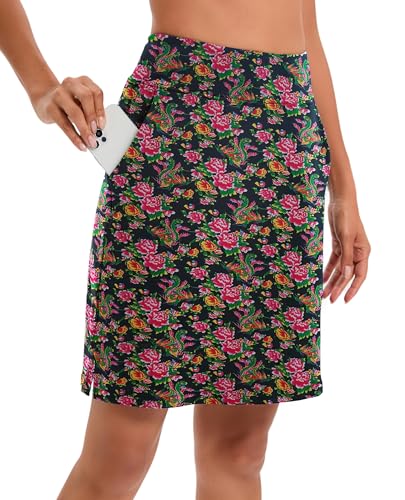 Tinuspo Golfrock Activewear Hosenrock Damen Sommer Hoher Taille Skort mit Tasche Grünes Blümchenmuster L von Timuspo