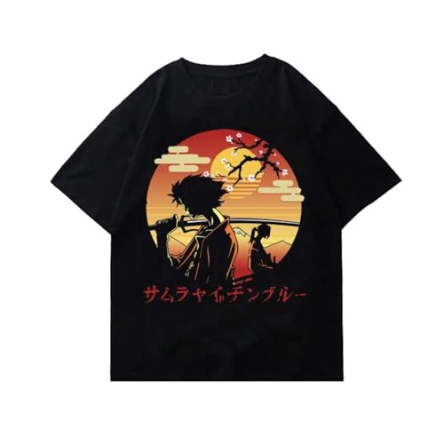 Samurai Champloo Japanese T-Shirt Harajuku Short Sleeved Streetwear T-Shirt Graphic Top Black M Samurai Champloo Japanese T-Shirt Harajuku Short Sleeved Streetwear T-Shirt Graphic Top Black M von TinANTMA