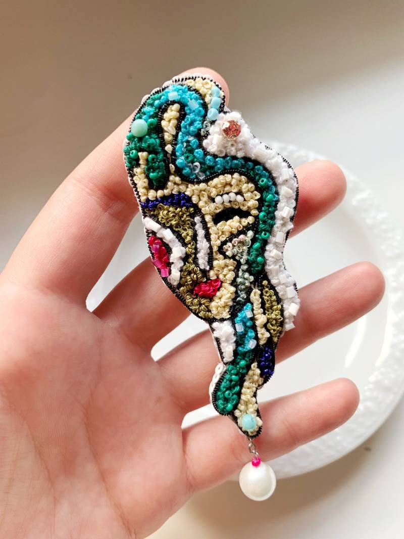 Handgemachte Perlen Brosche Kubismus Stickerei Anstecknadel von TinArtbytina