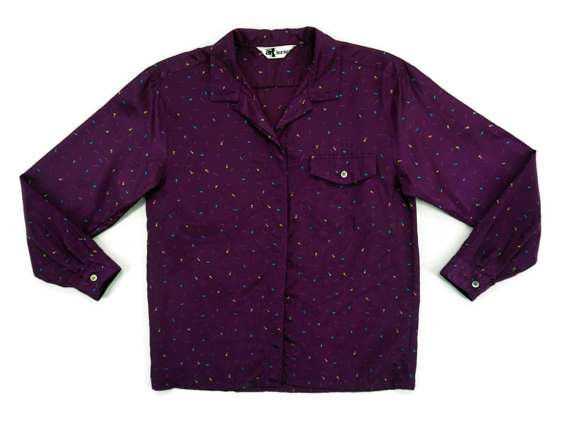 Kansai Shirt Damen Größe M 80Er 90Er Yamamoto Bluse Repeat Pattern Button Up von TinCityVintage