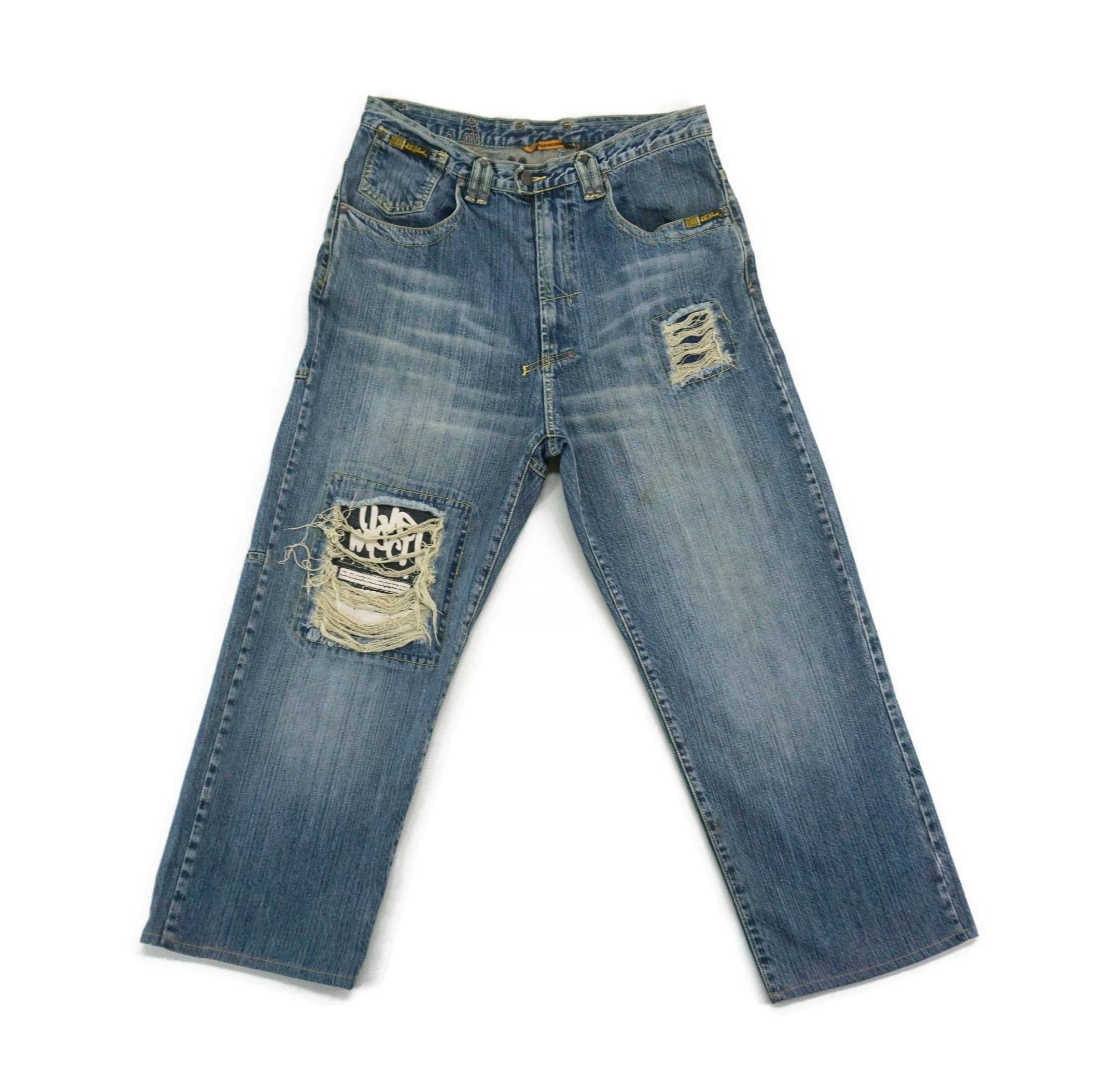 Live Mechanics Größe 34 W33xl26 Jeans Distressed Baggy Hiphop von TinCityVintage