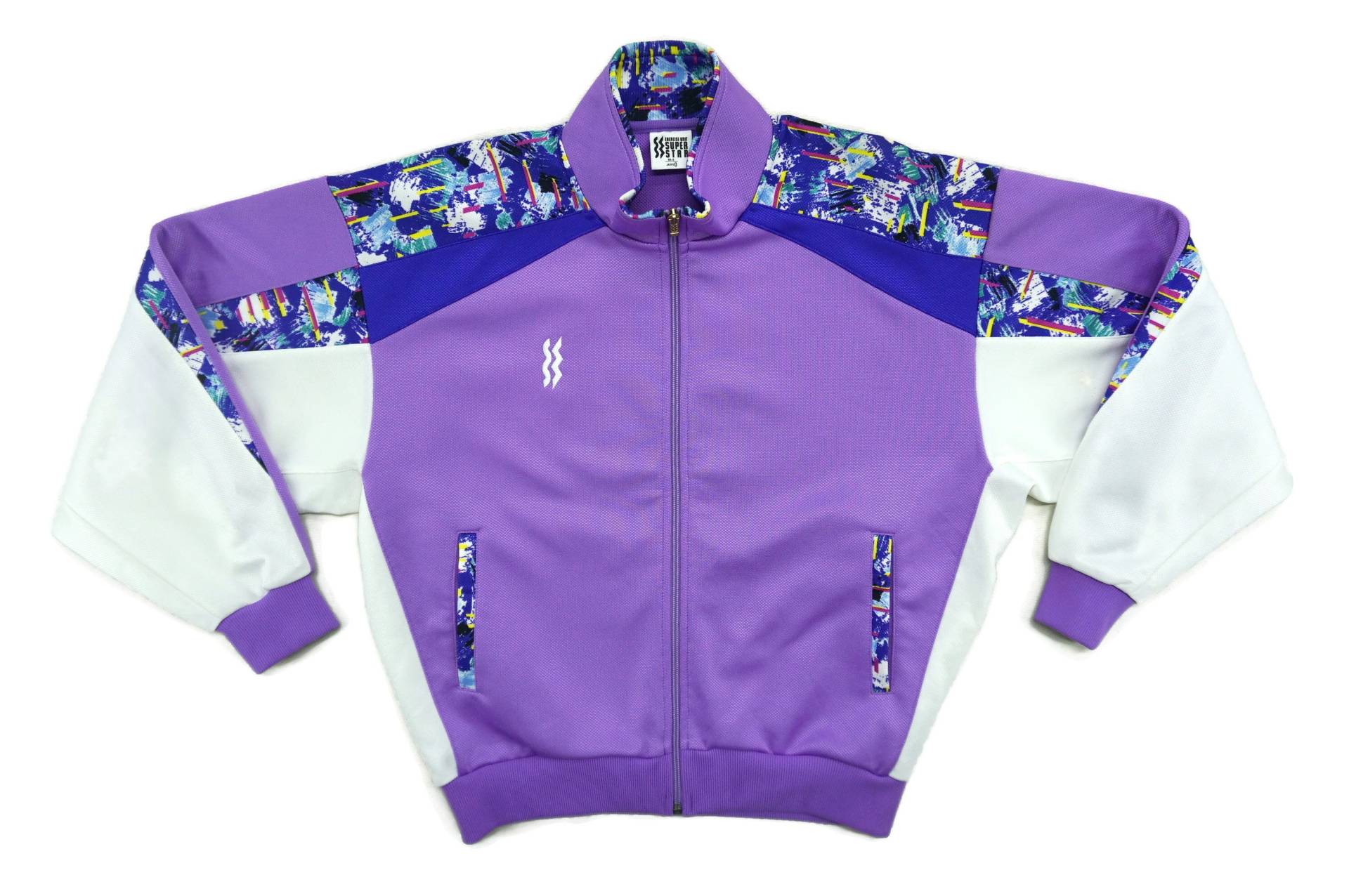 Superstar Jacke Herren Gr. M 90S Mizuno Trainingsjacke Vintage Colorblock Sportswear Multicolor Abstrakte von TinCityVintage