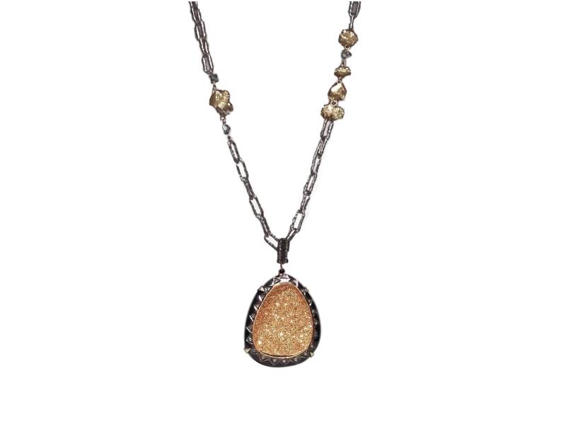 Black Diamond Druzy Anhänger An Brünierter Silberhalskette Black Diamond Druzy Anhänger An Brünierter Silberhalskette von TinGlazesAndGlass
