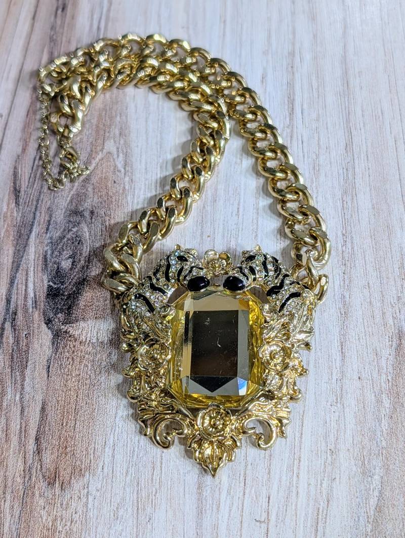 Citrin Glas Mit Zebras, Vintage 80Er Jahre Chunky Halskette, Statement Schmuck von TinGlazesAndGlass