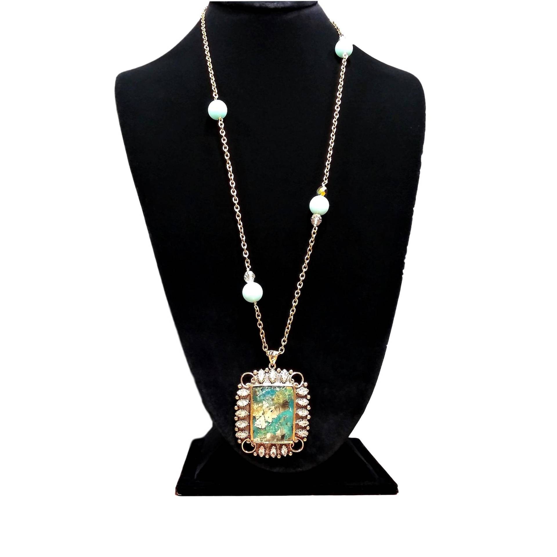 Vtg Türkis Matrix Und Strass Halskette, Modeschmuck Vtg Türkis Matrix Und Strass Halskette, Modeschmuck von TinGlazesAndGlass