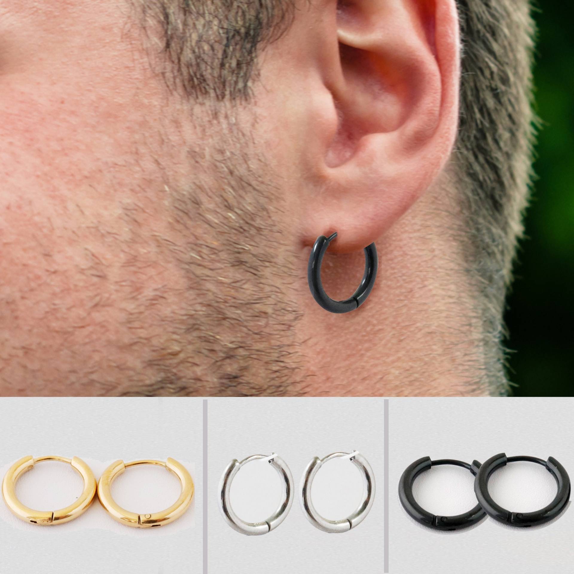 Huggie Hoop Ohrring, Gold Ohrringe, Jungs Edelstahl Runder Rand Ohrring Für Männer, Ohrringe von TinaCoJewelry