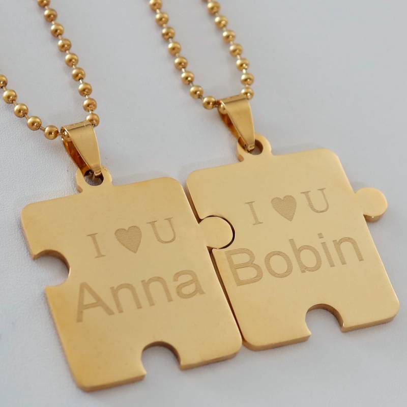 Puzzle Stück Halsketten, Für Sie Und Ihn Paare Schmuck, Silber Halskette Set Graviert Frei, Bff Beste Freunde von TinaCoJewelry