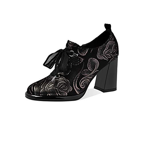 TinaCus Damen Handgemachte Bedruckte Wildleder Plateau Runde Zehe Schnüren Seite Reißverschluss Hohe Chunky Heel Pumps, Pistolenfarbe, 38.5 EU von TinaCus
