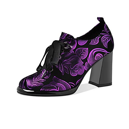 TinaCus Damen Handgemachte Bedruckte Wildleder Plateau Runde Zehe Schnüren Seite Reißverschluss Hohe Chunky Heel Pumps, violett, 39 EU von TinaCus