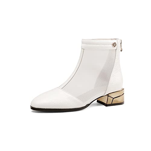 TinaCus Damen-Stiefeletten mit rundem Zehenbereich, Lackleder und Netzstoff, handgefertigt, niedrig, klobige Absätze, Reißverschluss hinten, lässige Stiefeletten, Beige, 40 EU TinaCus Damen-Stiefeletten mit rundem Zehenbereich, Lackleder und Netzstoff, handgefertigt, niedrig, klobige Absätze, Reißverschluss hinten, lässige Stiefeletten, Beige, 40 EU von TinaCus