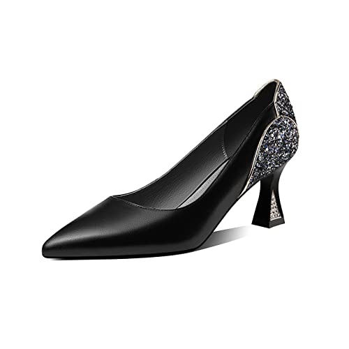 TinaCus Echtes Leder Damen Handgemachte Spitze Zehen Glitzer Pailletten High Heel Elegante Pumps, schwarz, 42.5 EU von TinaCus