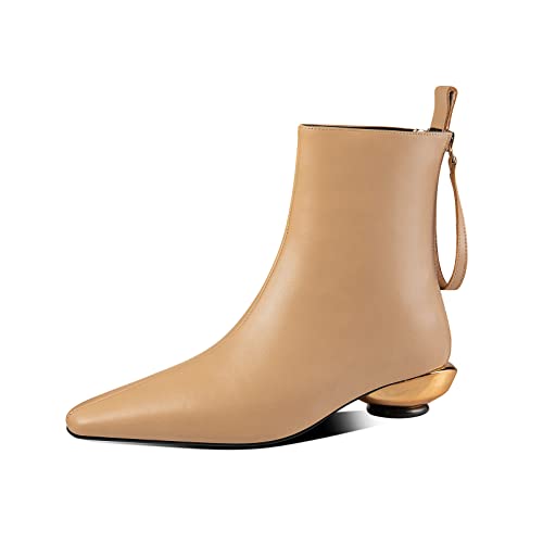 TinaCus Handgefertigte Damen-Stiefelette aus echtem Leder, eleganter Absatz, mit doppeltem Reißverschluss hinten, B Apricot, 40 EU von TinaCus