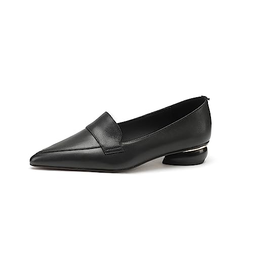 TinaCus Handgefertigte flache Damenschuhe mit spitzer Zehenpartie, echtes Leder, bequeme Slip-On-Damenschuhe, Schwarz, 39.5 EU von TinaCus