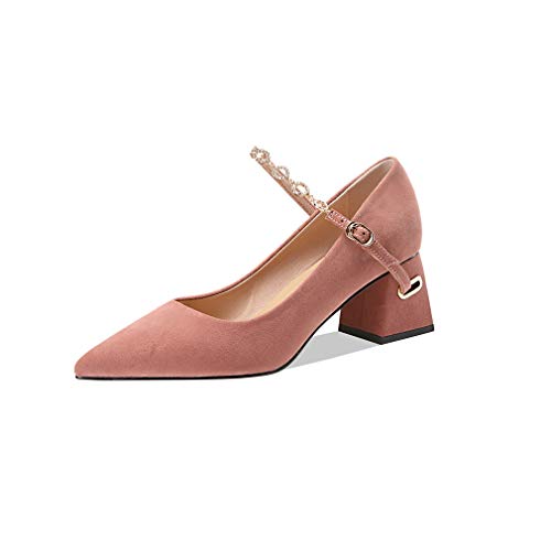 TinaCus Mary Jane Damen Wildleder handgefertigt bequem Mid Chunky Heel spitz Zehe anmutig Mary Jane Pumps Schuhe mit Schnalle, hellrosa Farbe, 37 EU von TinaCus