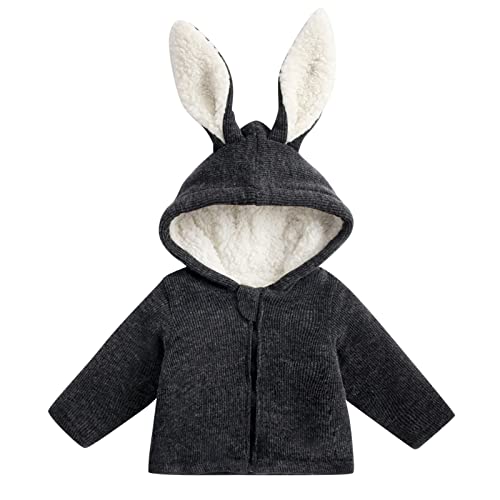 1-6 Jahre Baby Kleinkind Jungen Mädchen Strickfleecejacke mit Hasen Ohren Kapuze Kinder Fleecejacke Frühling Herbst Winter Warm Jacke Langarm Kuscheljacke Fleecemantel (Dark Gray, 18-24 Months) von TinaDeer