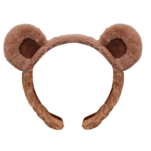 1 Stück Plüsch Haarreifen Damen Winter Niedlich Stirnbänder Breit Tier Haarreif Makeup Stirnband Haarbänder Hautpflege Waschen Gesichtsdusche für Damen Mädchen und Pet (Brown01, One Size) von TinaDeer