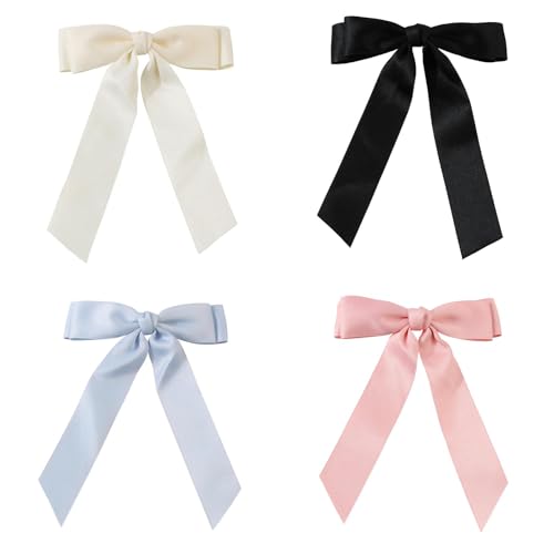 4 Stück Haarschleife mit Schleife Weicher Satin Haarspangen Langer Schwanz Band Haarspangen Bow Hair Clips Haarschleifen Accessories für Damen Mädchen von TinaDeer