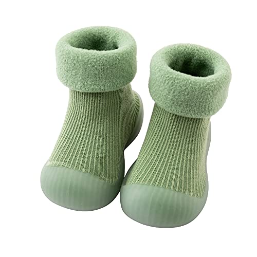 Baby Jungen Mädchen Socken Schuhe Warm Samt Kleinkind Hausschuhe Herbst Winter Krabbelschuhe auflernschuhe Socken Stiefel mit rutschfest Gummisohle Kniestrümpfe Hüttenschuhe (Grün, 15-18 Monate) von TinaDeer