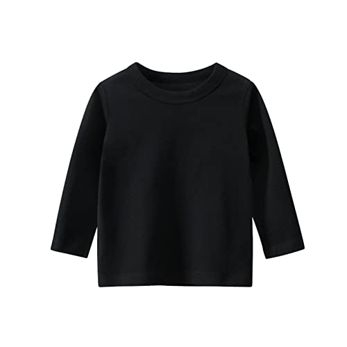 Baby Kleinkind Jungen Mädchen Basic T Shirt Solid Langarmshirt Longsleeve T-Shirt Lässige Lose Bluse T-Stück Baumwolle Rundhals Langarm Tunika Tops für 1-9 Jahre Kinder Unisex (Black, 1-2 Years) von TinaDeer