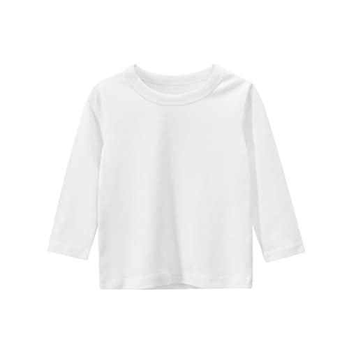 Baby Kleinkind Mädchen Jungen Basic T Shirt Solid Langarmshirt Longsleeve T-Shirt Lässige Lose Bluse T-Stück Baumwolle Rundhals Langarm Tunika Tops für 1-9 Jahre Kinder Unisex (White, 2-3 Years) von TinaDeer