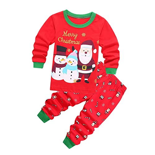 Baby Kleinkind Mädchen Jungen Weihnachten Zweiteiliger Schlafanzüge Kinder Schlafanzug Set Weihnachten Bedruckte Nachtwäsche Set Winter Pyjama Set 80 86 92 98 104 110 116 122 (Red, 1-2 Years) von TinaDeer