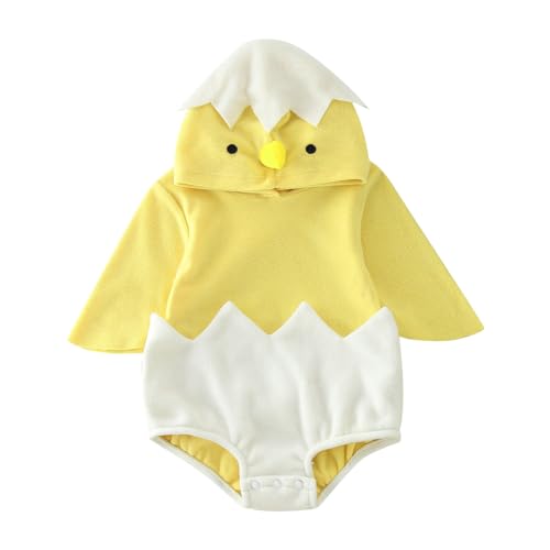 Baby Plüsch Küken Strampler Winter Fleece Bodysuits mit Kapuze Niedlich Chick Overall Coaplay Kostüme Mädchen Jungen Warm Jumpsuit für 0-12 Monate (Yellow, 6-12 Months) von TinaDeer