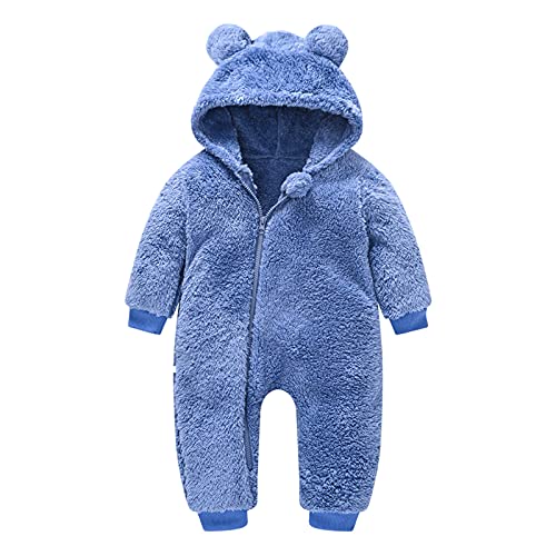 Baby Schneeanzüge Winter Overall mit Kapuze Winter Strampler Fleece Overall mit Fuß für Babys Neugeborene Kleinkind Mädchen Jungen Warm Jumpsuit für 0-12 Monate (Blau, 0-6 Monate) von TinaDeer