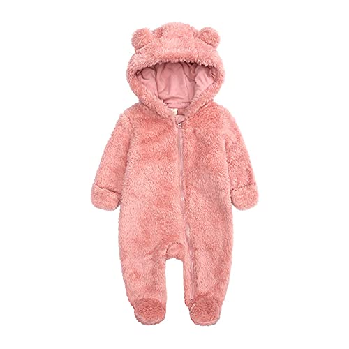 TinaDeer Baby Schneeanzüge Winter Overall mit Kapuze Winter Strampler Fleece Overall mit Fuß für Babys Neugeborene Kleinkind Mädchen Jungen Warm Jumpsuit für 0-12 Monate (Rosa, 3-6 Monate) von TinaDeer