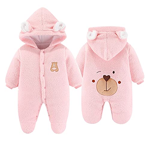 Baby Schneeanzüge Winter Overall mit Kapuze Winter Strampler Fleece Overall mit Fuß für Babys Neugeborene Kleinkind Mädchen Jungen Warm Jumpsuit für 0-12 Monate (Rosa D, 9-12 Monate) von TinaDeer