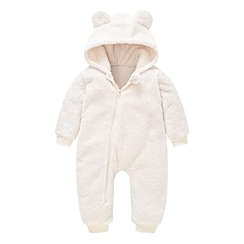 Baby Schneeanzüge Winter Overall mit Kapuze Winter Strampler Fleece Overall mit Fuß für Babys Neugeborene Kleinkind Mädchen Jungen Warm Jumpsuit für 0-12 Monate (Weiß, 12-18 Monate) von TinaDeer