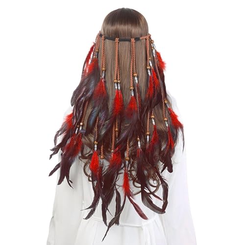 Boho Haarschmuck Damen Feder Stirnband Einstellbar Vintage Karneval Kostüm Damen Indianer Hippie Pfau Faschingskostüme für Frauen Mädchen von TinaDeer