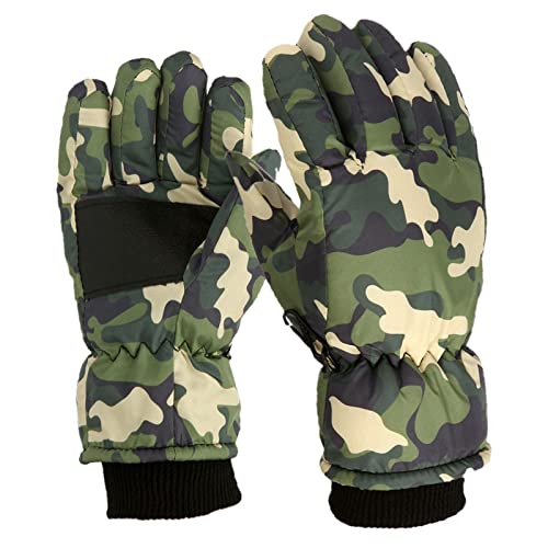 Camouflage Skihandschuhe für 4-12 Jahre Kinder Mädchen Jungen Wasserdichte Winddichte Fausthandschuhe Warme Kinderhandschuhe Winterhandschuhe Handschuhe für Outdoor Sport Skifahren (Grün, 4-8 Jahre) von TinaDeer