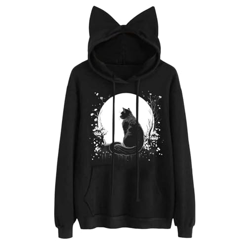 Cat Hoodie Damen Y2k Teenager Mädchen Katzen Pullover Damen mit Katzenmotiv Niedlich Kapuzenpullover mit Katzenohren Lustig Katzen Print Pulli für Frauen von TinaDeer