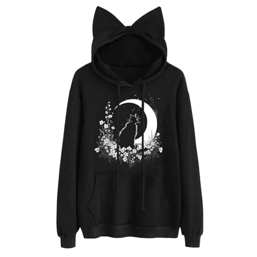 Cat Hoodie Damen Y2k Teenager Mädchen Katzen Pullover Damen mit Katzenmotiv Niedlich Kapuzenpullover mit Katzenohren Lustig Katzen Print Pulli für Frauen von TinaDeer