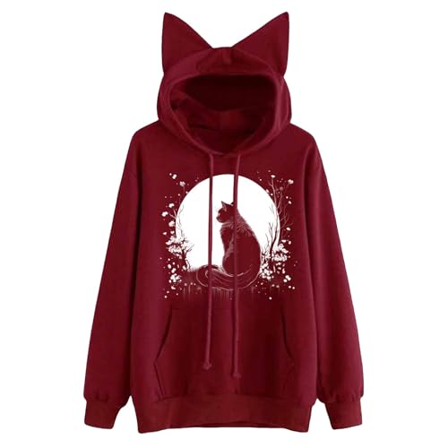 Cat Hoodie Damen Y2k Teenager Mädchen Katzen Pullover Damen mit Katzenmotiv Niedlich Kapuzenpullover mit Katzenohren Lustig Katzen Print Pulli für Frauen von TinaDeer