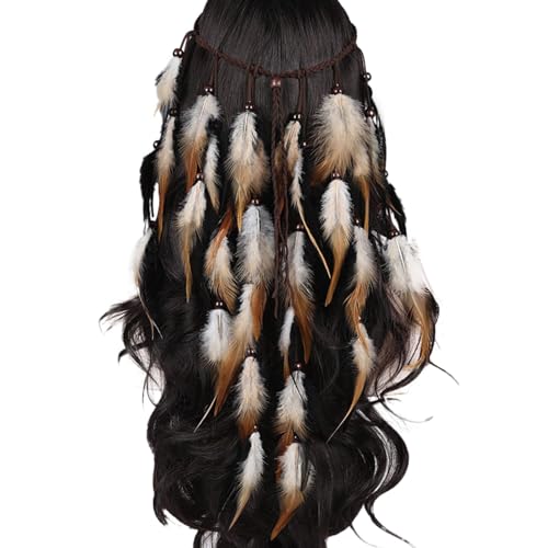 Damen Feder Stirnband Boho Vintage Haarschmuck Karneval Kostüm Damen Indianer Hippie Pfau Fasching Kostüm für Frauen Mädchen von TinaDeer