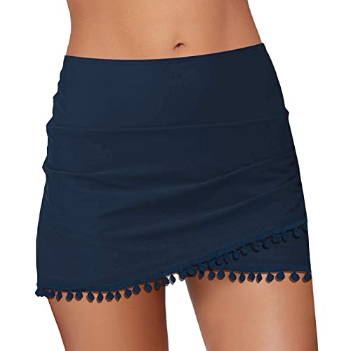 Damen Fransen Saum Bademode Kurze Rock Bikinirock Eingebaut Bikinihose Sommer Baderock Hohe Taille Schwimmrock Sportrock Strandbikini für Frauen Gr.S-XXL von TinaDeer