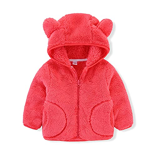 Fleecejacke Baby Kinder Mädchen Jungen mit Kapuze Herbst Winter Jacke Strickfleecejacke Kuscheljacke Fleecemantel Strickfleecejacke Kapuzenmantel Schneeanzug 1-6 Jahre (Wassermelonenrot, 100) von TinaDeer