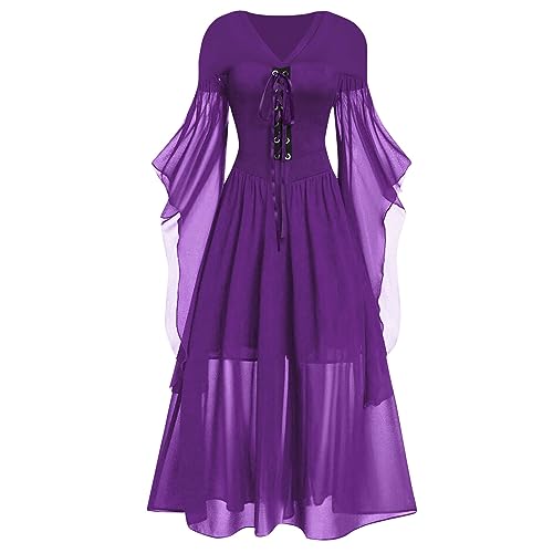 Halloween Kleid Damen Halloween Kostüm Damen Gothic Kleid Renaissance Kleid Damen A-Linie Maxi Kleider mit Schmetterlingsärmeln Karneval Kostüm Festliches Vintage Hexenkleid Cosplay Club Party Kostüme von TinaDeer