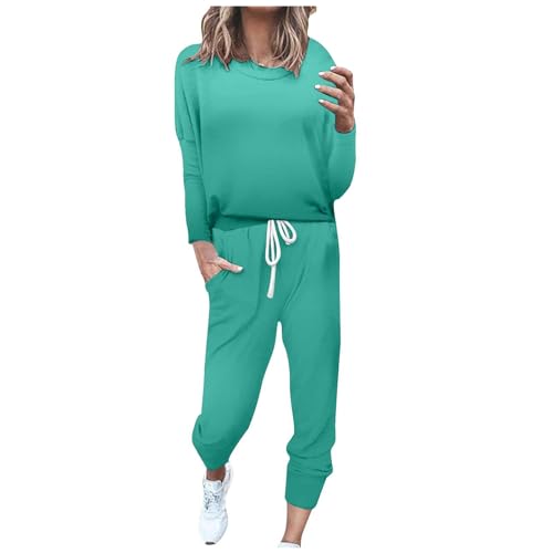 Jogginganzug Damen Hausanzug Trainingsanzug Sets Langarm Sweatshirt Jogginghose Damen Einfarbig Zweiteiler Outfit Herbst Sport Set Damen Jogginganzüge (01 Mint Green, XXL) von TinaDeer