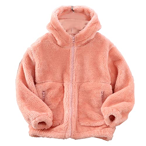 Jungen Mädchen Fleecejacke Baby Kleinkind Kinder Kapuzenjacke Frühling Herbst Winter Warm Jacke Langarm Kuscheljacke Strickfleecejacke Fleecemantel Kapuzenmantel für 3-16 Jahre (Pink, 7-8 Years) von TinaDeer