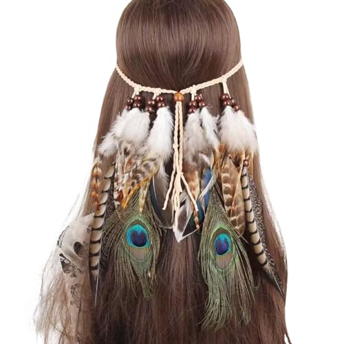 Karneval Boho Feder Hippie Stirnband Vintage Pfauenfedern Stirnbänder Indianer Kostüm Damen Hippie Pfau Kostüm Damen Mädchen Faschingskostüme Feder Haarschmuck von TinaDeer