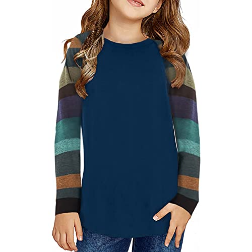 Kinder Mädchen Fashion-Top-Hemd Color Block gestreifte lässige Tunika Top Langarm lose Crewnecks Tunika Mit Spitze Damen von TinaDeer