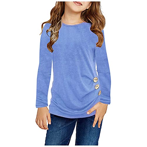 Kinder Mädchen Langarmshirt Knoten Vorne Longsleeve T-Shirt Lässige Lose Bluse T-Stück Baumwolle Rundhals Langarm Tunika Tops für 4-13 Jahre Teenager Mädchen von TinaDeer