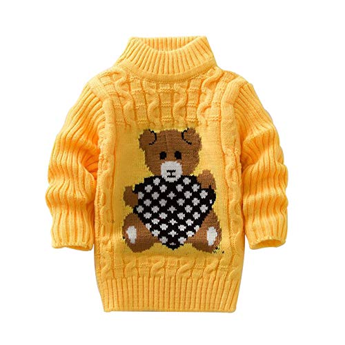 Kinder Rollkragenpullover Jungen Mädchen Strickpullover Winter Weihnachten Strick Pullover Pulli Baby Kleinkind Sweatshirt Langarm Strickpulli Bär Druck Sweater Tops (Gelb, 4-5 Jahre) von TinaDeer